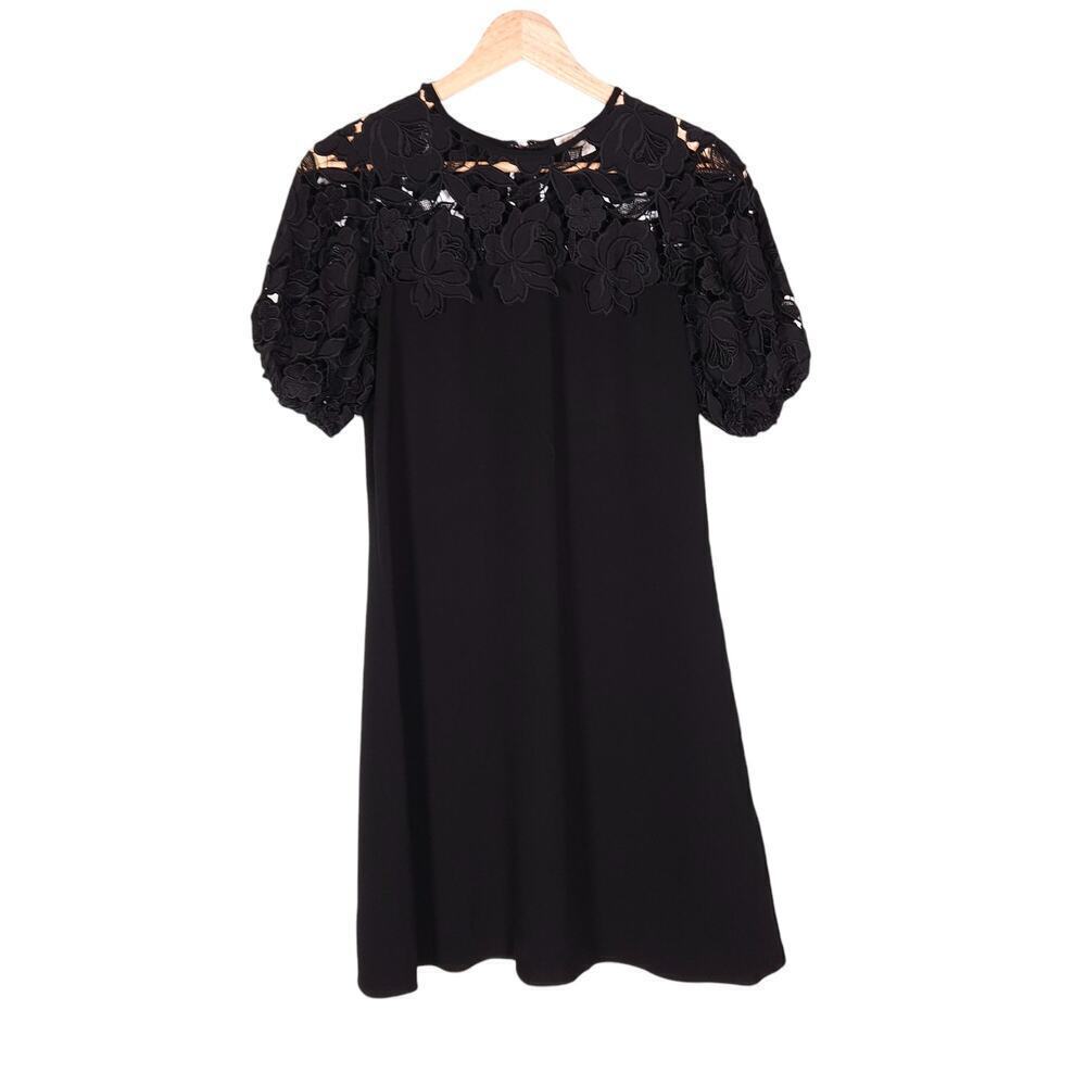 Shoshanna Anthropologie Womens Dress 0 Black Floral Lace A Line Mini Puff Sleeve